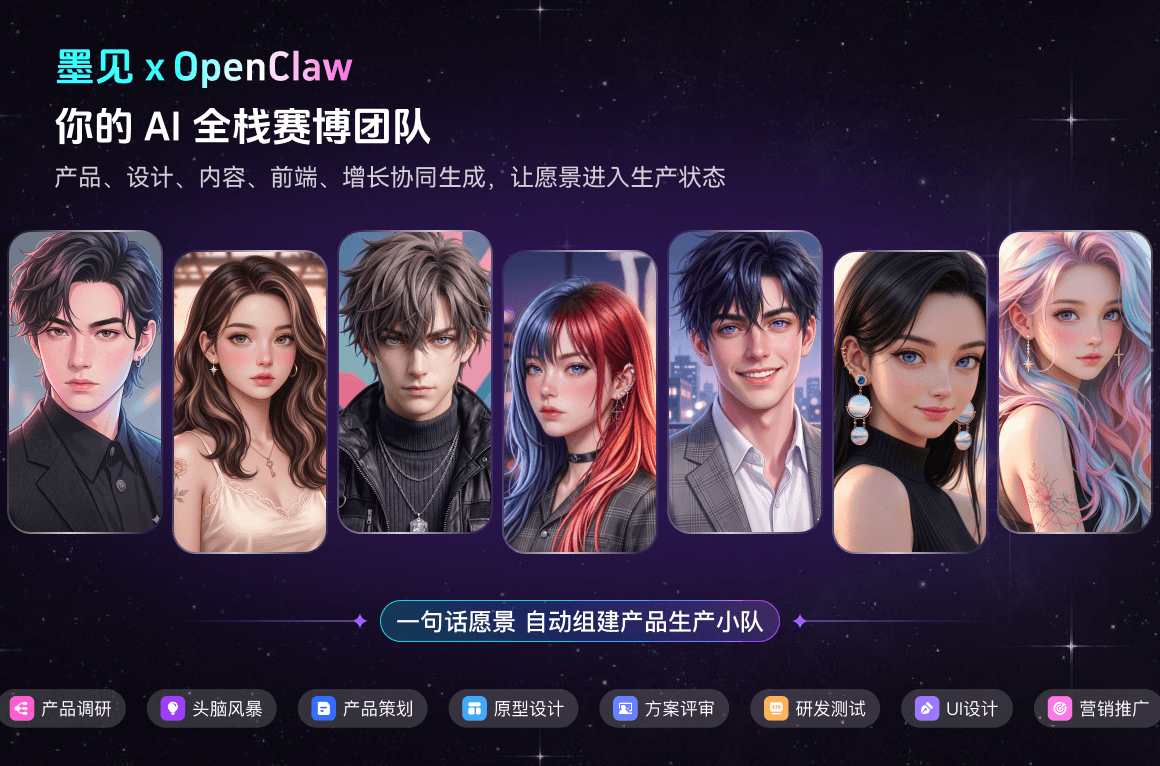 墨见AI全栈赛博团队，内置专业UI/UX设计师