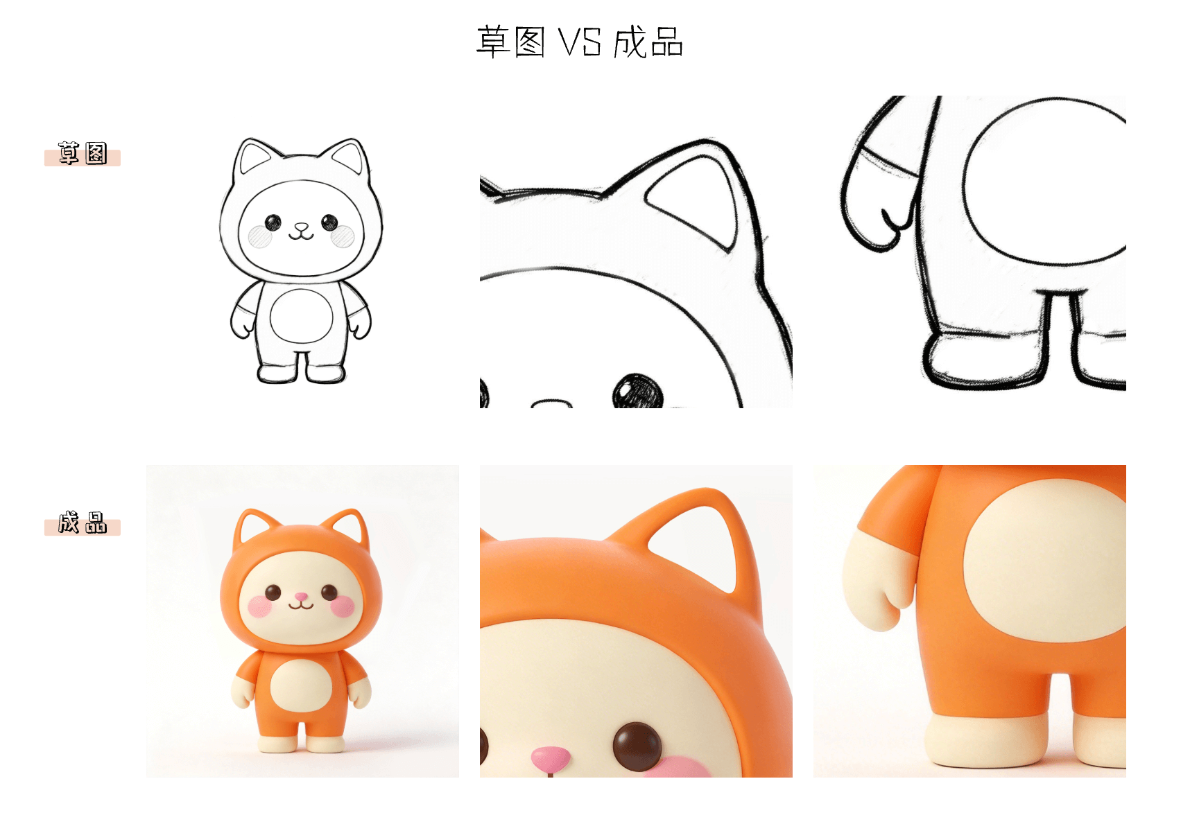猫咪IP形象的草图VS成品