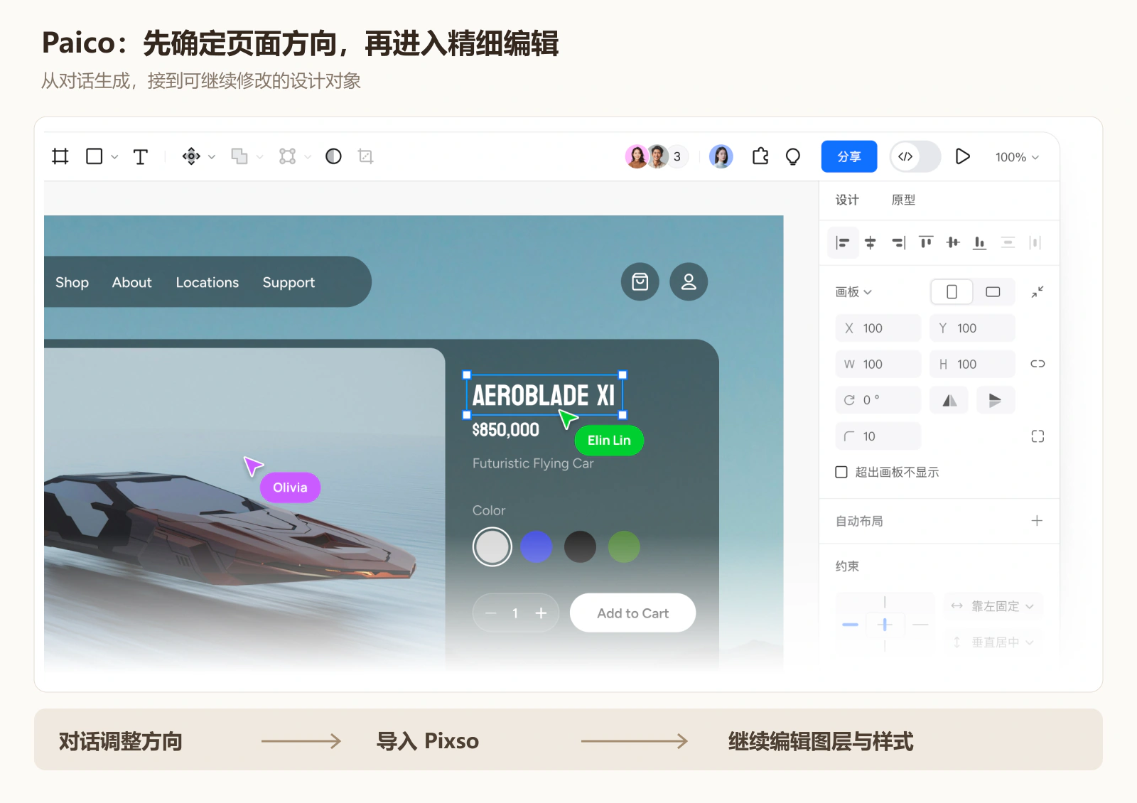Paico生成的页面进入Pixso后,可继续选择文本图层并调整设计属性