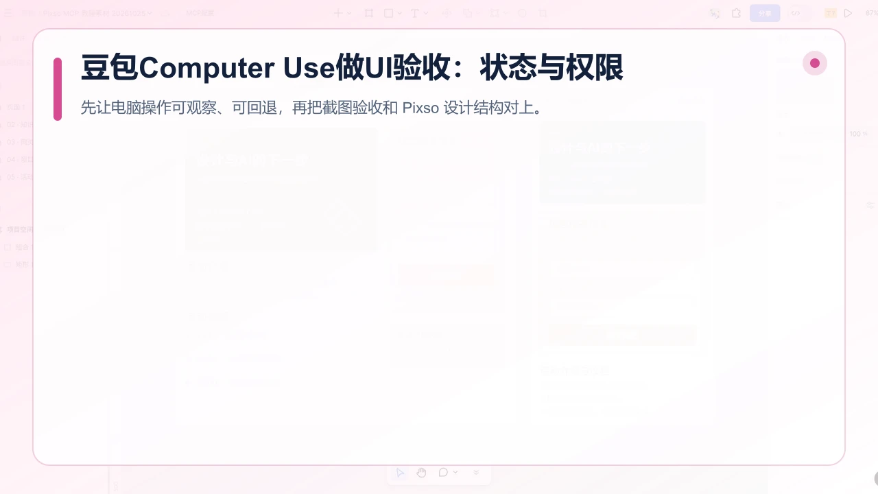 豆包Computer Use按截图、状态和权限清单验收Pixso后台表单页面