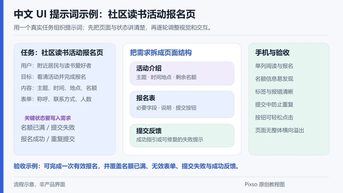 Gemini UI设计提示词怎么写？6步中文模板与改稿实例