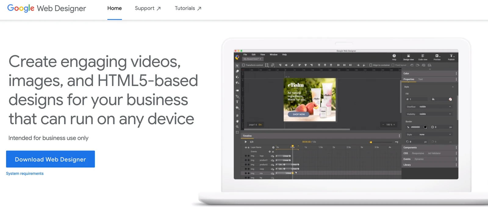 Google Web Designer的HTML5广告和动画编辑界面