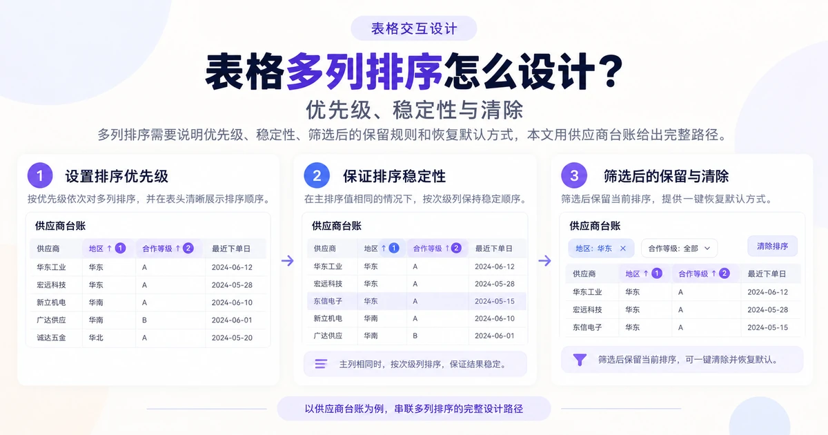 供应商台账的多列排序设计:优先级、稳定性与清除