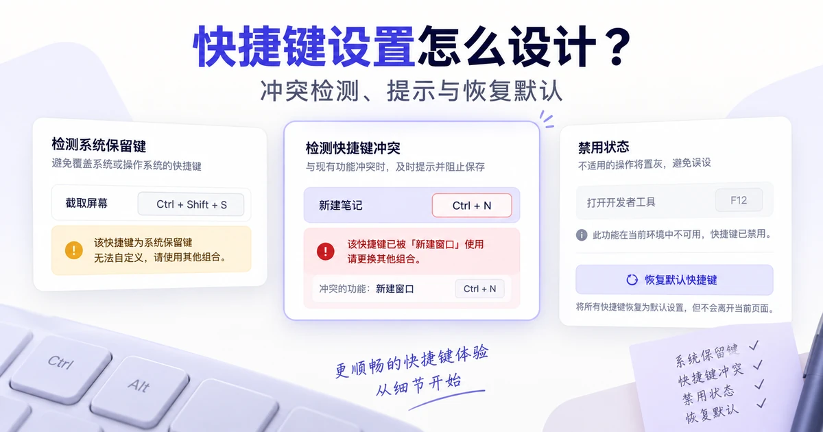 设计工作台快捷键设置的冲突检测、提示与恢复默认