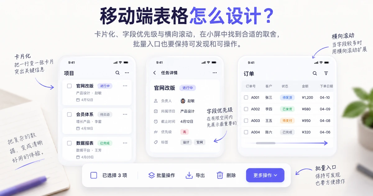 仓库拣货清单的移动端表格:卡片化、字段优先级与横向滚动