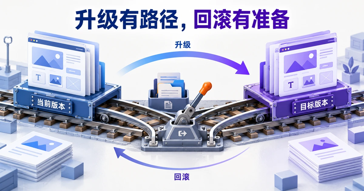当前版本与目标版本之间安排升级和回滚路径,并保留备份