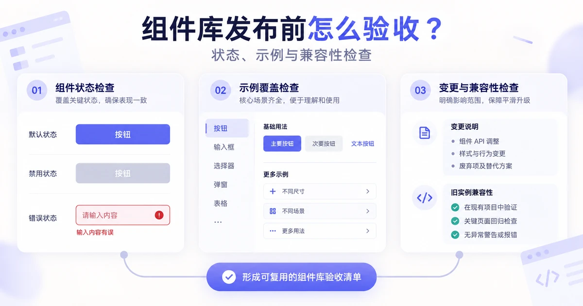 组件库发布前怎么验收?状态、示例与兼容性检查的任务状态与设计检查