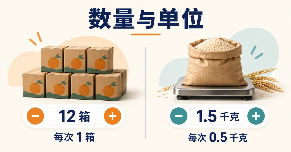 整箱数量按1箱递增与称重数量按0.5千克递增的数字输入框对照