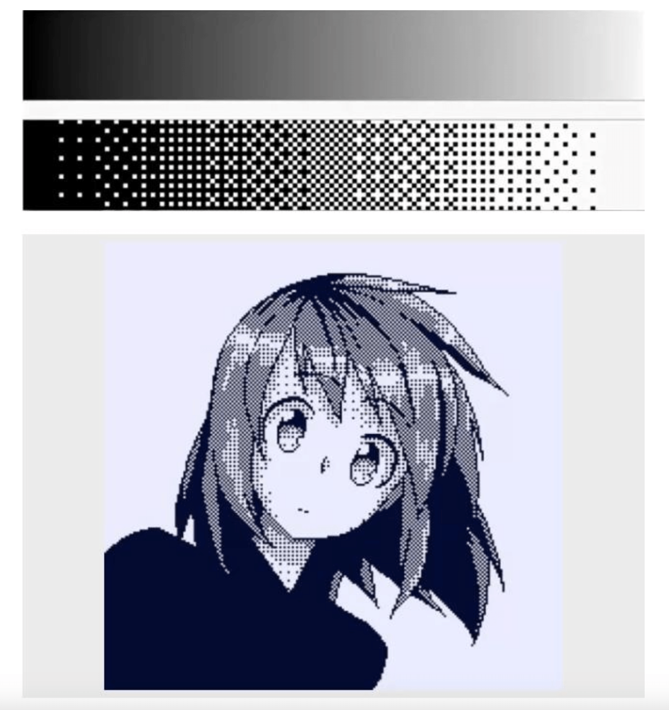 在渐变色彩上，叠加棋盘格状或随机网格交错排列的像素点