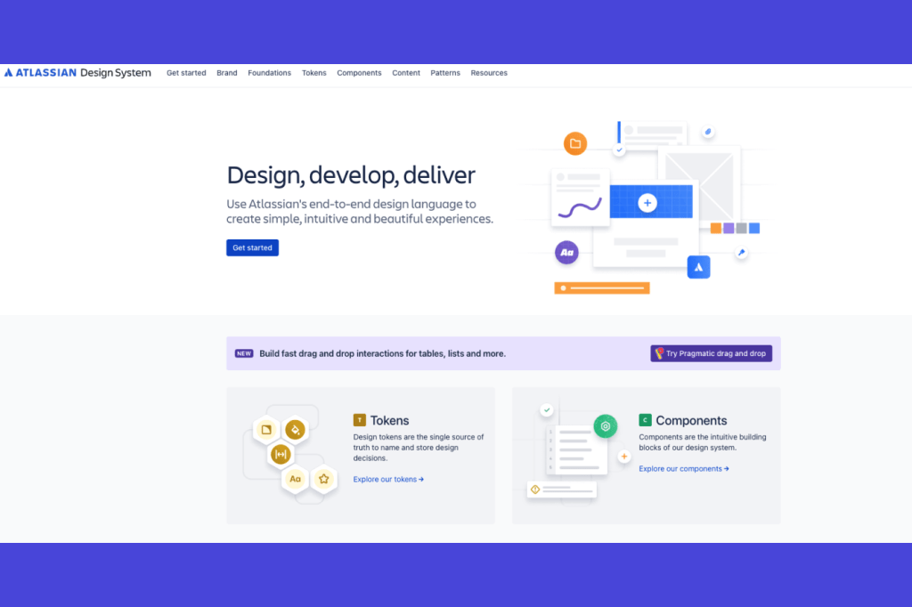 Atlassian 设计系统页面中的设计基础、Token 与组件入口