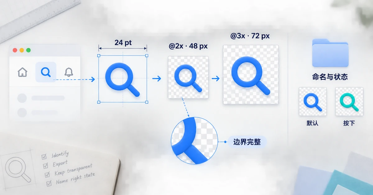 24点图标按2倍与3倍导出48和72像素资源，并检查透明背景、边界和文件命名