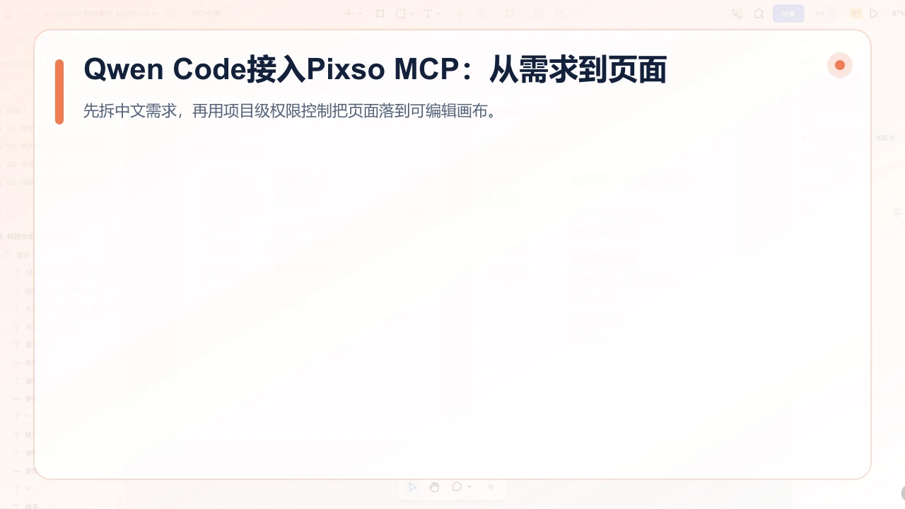Qwen Code将角色权限需求整理为可编辑的Pixso页面结构,保留角色、权限与状态关系